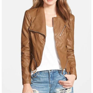 Blanknyc Full Zip Faux Leather Moto Jacket In Piece Of Cake Brown Medium